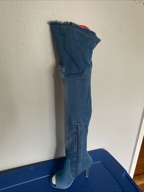 DbDk Fashion Denim Over-the-Knee Stiletto Peep-Toe Boot